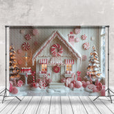 Lofaris White Candy Canes House Snowy Christmas Backdrop
